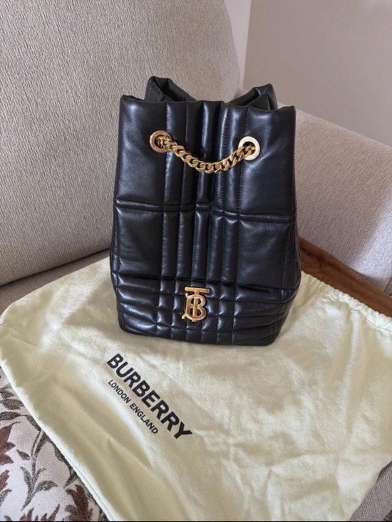 Burberry Handbags - Burberry Black Quilted Leather Bucket Bag with Gold Chain and TB Logo